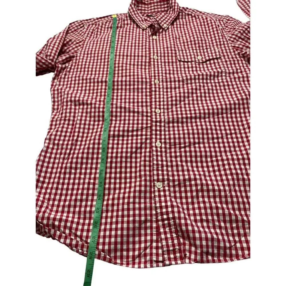 BANANA REPUBLIC Gingham Red White Plaid Button Down Shirt Mens 16-16.5 Large